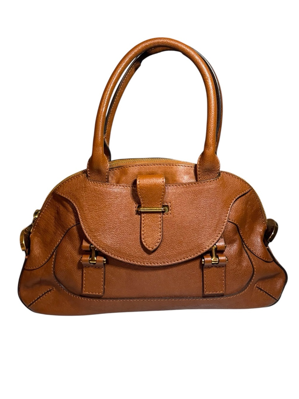 Chloe Tan Leather Bowler Dome Georgia Satchel Handbag